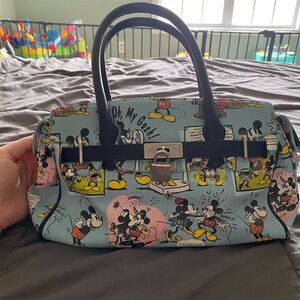 Disney Minnie & Mickey Mouse Comic Strip Satchel Handbag Blue